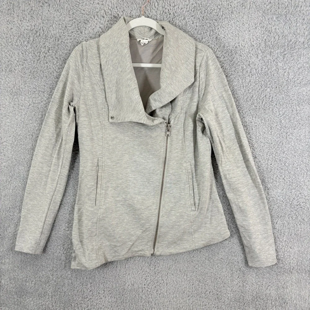 Helmut Lang Villous Asymmetrical Zip Moto Jacket Drape Collar‎ Sz L Gray Heather